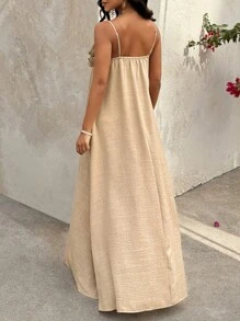 Flora Isola Flora Isola Váy chữ A họa tiết hoa 3D đơn sắc thường ngày dành cho nữ - Màu Khaki - Xem 2