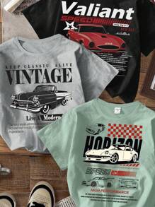 SHEIN 3pcs/Set Young Boy Casual Minimalist Round Neck Short Sleeve T-Shirt, Suitable For Summer, School, Campus, College