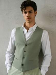 Manfinity VCAY Slim Fit Men's Woven Casual Vest - Green - View 1