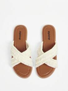 Dép đế bằng tua rua màu be thời trang cho nữ - Màu be - Xem 4