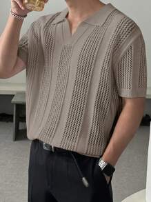 DAZY 男士夏季纯色卡其色针织上衣商务装 - 卡其色 - 查看 2