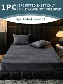 1pc Velvet Fitted Sheet, Bedding, Soft & Comfortable Mattress Cover, Solid Color Fitted Sheet, Suitable For Autumn/Winter, Deep Pocket Design, Includes Fitted Sheet Only (No Pillowcase), Dust-Proof, Machine Washable, Suitable For All Seasons, Bedding Gift, Fits Twin, Full, Queen, King Beds, Machine Washable, Autumn Decor, Room Decor - Black - View 2