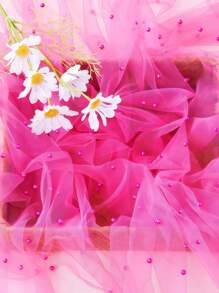 1pc 160*100cm Rose Red Faux Pearl Decorative Tulle Table Runner, Wedding Transparent Tulle Tablecloth, Wedding Arch Decoration Reception Bridal Shower, Party Decoration, Chair Decoration, Event Backdrop Wall Decoration, Valentine's Day