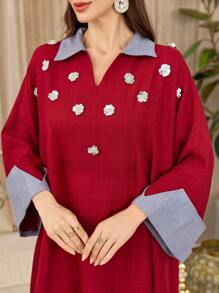 Al Najma Elegant Sequins Floral Turkish & Arabic Style Long Dresses For Women, Spring/Summer, Kaftan & Jalabiya,Modest