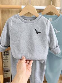 SHEIN 6pcs/Set Infant Baby Boy&Girl All-Match Hooded Sweatshirt And Loose Fit Jogger Pants Set, Blue, Dark Gray, Black, Casual For Autumn/Winter, Suitable For Home And Outdoor - Blue - View 7