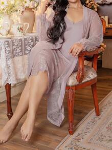 Côtesoire Spitzen-Patch-Sexy Große Größen-Strick-Bademantel