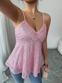 Rafferiza Women Solid Color Pleated Sequin Decorated Camisole