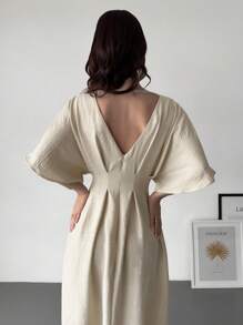 Firerie New Elegant Large Umbrella Skirt Apricot Off-The-Shoulder Short-Sleeved Imitation Linen Pleated Women's Dress Summer Outfits For Women Sundress Vacation Outfits