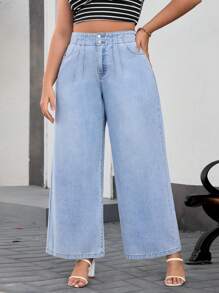 SHEIN Essnce Plus Size Relaxed High Waist Wide Leg Distressed Jeans