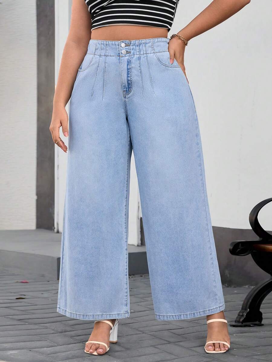 SHEIN Essnce Plus Size Relaxed High Waist Wide Leg Distressed Jeans