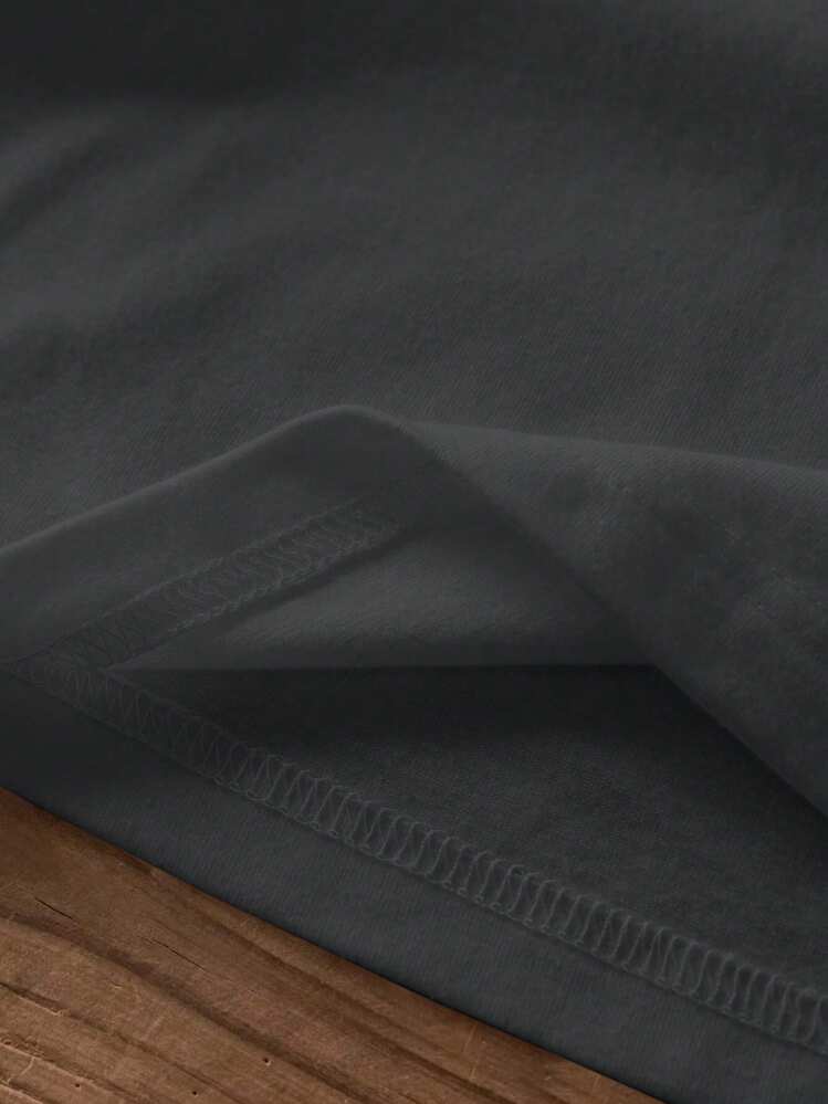 SHEIN EZwear T-shirt ample pour femmes à col rond, manches courtes, motif minimaliste anglais de Londres, adapté pour l'été - Gris foncé - Voir 4