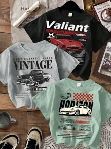 SHEIN 3pcs/Set Young Boy Casual Minimalist Round Neck Short Sleeve T-Shirt, Suitable For Summer, School, Campus, College