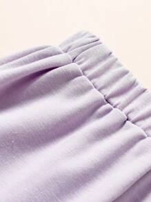 SHEIN 1pc Girls' Elastic Waist Pants With "LOVEY" English Print And Cute Cat Heart Pattern, Knitted, Casual, Suitable For Spring/Autumn Daily Outings, Commute, Sports, Light Purple Sweatpants - Mauve Purple - View 8