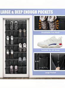 1pc Mesh Bag Shoe Storage Rack With Hook, Multi-Grids Hanging Back Shoe Storage Door Bag, Space Saving Storage Bag Sundry Storage Bag, Fabric Wardrobe Sundry Shoe Storage Bag For Small Business Owners/Stores/Retailers/Home/Travel(Black,Gray,White)