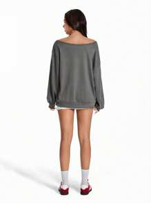 Lunelith SHEIN Lunessa Sudadera holgada casual con estampado de letra y voleibol desgastada, estilo deportivo y urbano con cuello redondo, para la primavera