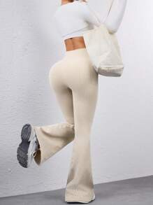 Easithlete Seamless High Stretch Waistline Pocket Design Flared Yoga Pants