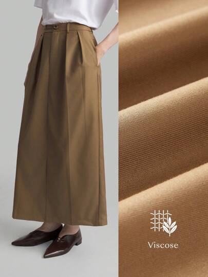 Ontre 2026春夏女装休闲纯色百褶长裙，现代都市派对、返校、婚礼、都市简约休闲日常、波西米亚风、度假、假日棕色半身裙，百搭复古风女裙