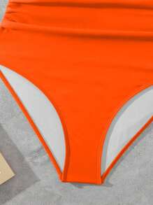 Swim Lushoire Women's Solid Color Ruched Halter One-Piece Swimsuit For Beach/Resort For Summer Beach Vacation