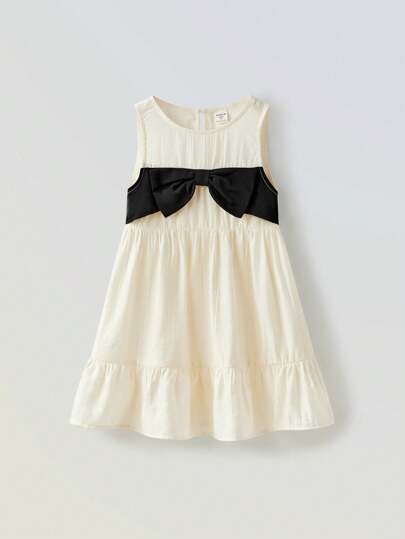 Maija Kids Maija Kids 年轻女孩宽松休闲时尚拼色蝴蝶结装饰连衣裙