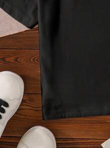 Young Boy Monster Family Cartoon Print Short Sleeve T-Shirt - Black - View 5