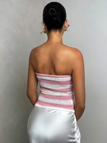 Glamine Women Striped Fitted Cropped Elegant Knit Sweater, Spring/Summer - Multicolor - View 2