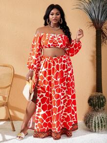 Slaydiva Conjunto de 2 piezas con mono estampado de talla grande con abertura lateral - Multicolor - Ver 5