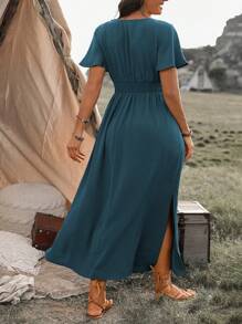 Franclia Robe portefeuille et à manches volantées pour femme grande taille. Tenue de Noël maxi pour femme