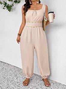 SHEIN Frenchy Combinaison casual avec chevilles revers, sans manches, pour grandes tailles, pour les vacances