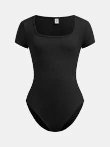 2pcs/Set Tween Girls Slim Fit Knitted Square Neck Basic Short Sleeve Jumpsuit - Baby Blue - View 7