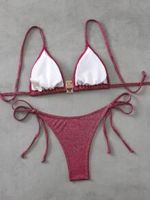 Swim Vcay Women's Glittery Seashell Decorated Sexy Fashion Bikini Set, Beach Vacation For Summer - Purple - View 2