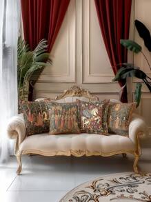 4 件套优雅法式女士印花枕套，超柔软触感，畅销，装饰性抱枕套，适用于家庭、沙发、客厅、卧室，不含枕芯 - 酒紅色 - 查看 1