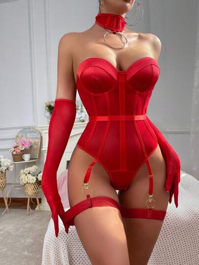 Set Rood Elegante Verleidelijke Bodysuit Going Out view 3