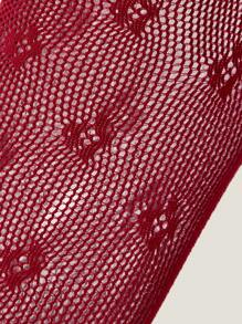 Muvela 优雅复古红色蕾丝女式中筒袜