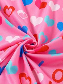 SHEIN Women's Casual Classic Lapel Pink Heart Print Top And Pants Pajama Set