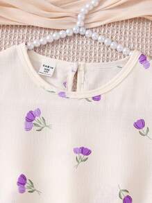 SHEIN Tween Girls Elegant Floral Print Long Nightgown, Apricot Color With Pink Lace, Fashionable Loungewear - Purple - View 4