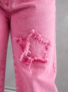 1pc Tween Girls Star Embroidered Straight Leg Jeans, Does Not Include Accessories