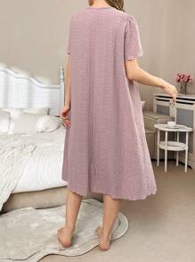 Women's Loose Texture Jacquard Round Neck Drawstring Nightgown