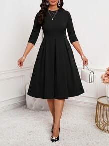SHEIN Lady 春夏秋冬优雅办公室聚会新年女士连衣裙 - 黑色 - 查看 3
