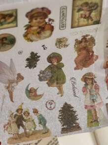 20张复古贴纸书，植物、真菌和花园系列，PVC和纸质材料，ins风格复古日记剪贴簿DIY装饰贴纸，趣味贴纸，笔记本电脑贴纸，Kindle手机贴纸 - 彩色 - 查看 4