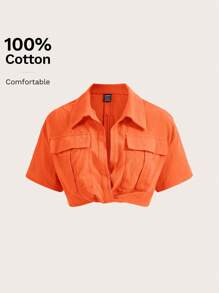 SHEIN EZwear Woven Women's Short Sleeve Shirt With Twisted Hemline