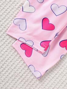 2pcs Baby Girls' Cute Dog & Heart Print Casual Home Outfit, Long Sleeves T-Shirt And Pants Set