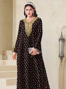 Al Najma 简约碎花保守阿拉伯风格休闲连衣裙 - 白色 - 查看 2