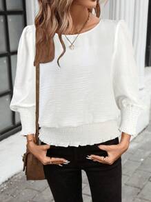 SHEIN LUNE 女士休闲纯色套头衫 3/4 袖衬衫，秋冬基本款日常穿着 - 白色 - 查看 5