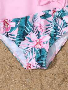 1 件女童花卉印花连体泳衣 - 粉色 - 查看 3