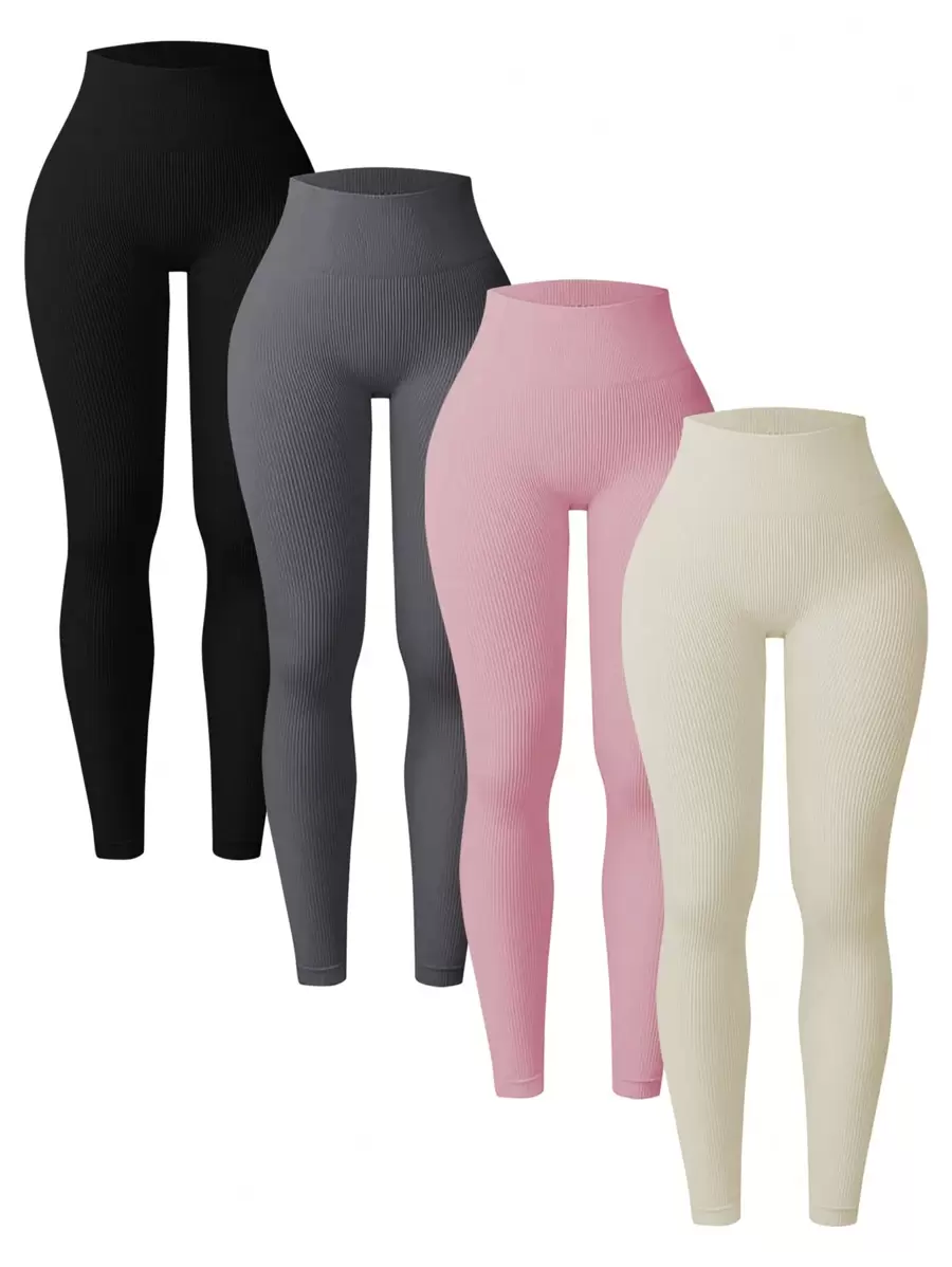 Leggings sportivi senza cuciture a vita alta con costine