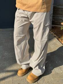 DAZY Men's Solid Grey Casual Cargo Pants, Spring/Summer