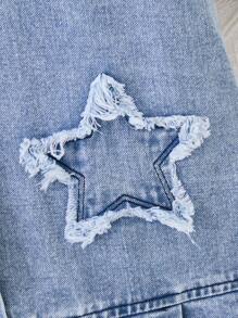 Tween 女童星星刺绣褶皱下摆牛仔连身裙