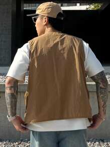 DAZY Summer Solid Color Khaki Men's Outdoor Work Top - Brown - View 2