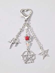 ROMWE Goth 朋克风格星形，红色串珠吊坠钥匙扣、手机壳吊饰、包包饰品、男女通用节日礼物 - 銀色 - 查看 1