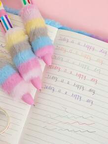 1 件 6 色儿童独角兽毛绒圆珠笔学生彩虹凝胶笔梦幻卡通女孩手写笔返校 - 彩色 - 查看 5